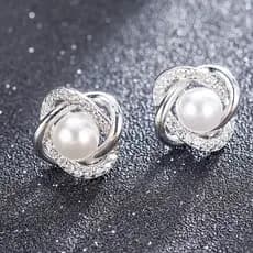 Brincos de pérola de imitação branca 100% prata esterlina 925, adequados para mulheres, acessórios elegantes de noivado