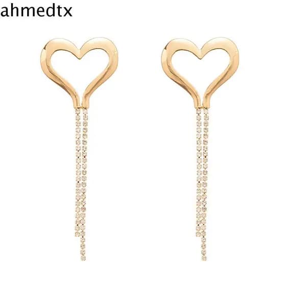 Brincos De Borla Longa AHMEDTXB , Coração De Temperamento Elegante Strass Brilhantes