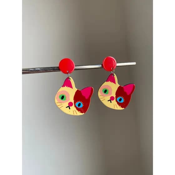 Brincos de gato vermelho femininos elegantes brincos de alta qualidade B60353