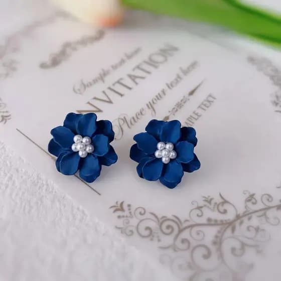 kit brinco aço inoxidável cartelas de brincos feminino ♔Flor azul pérola brincos retro suave temperamento brincos verão