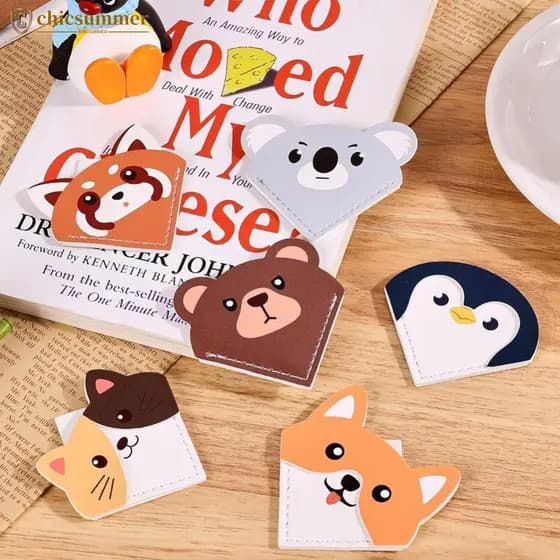 CHICSUMMER Couro Dos Desenhos Animados Animais Marcadores Leitura Paginado Marcador Pasta Triangular Estudante Estudo Pa