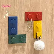 Tv Show Phone Stand Wall Hook for 4pcs No-drill Adhesive Hooks – Building Blocks Shape Multi-use for Masks Charging Ca