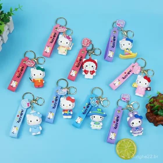 Chaveiro Criativo Hello Kitty em PVC com Pingente Fofo Pequeno Presente Decoração para Carro e Bolsa