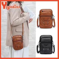 Yogodlns Mini Bolsa Transversal Vintage Feminina Alta Qualidade Marrom Preto