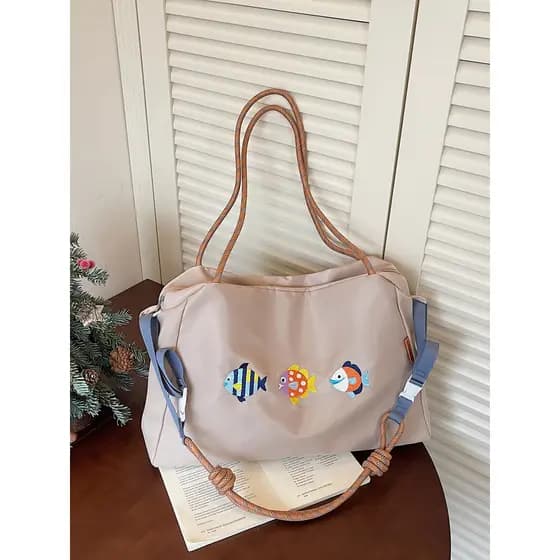 Saco de compras ecológico bordado dos desenhos animados feminino 2026 novo estilo saco do mensageiro portátil de grande