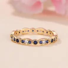 Moda simples cheio de diamante All-Match safira azul diamante borda anel círculo de diamante branco