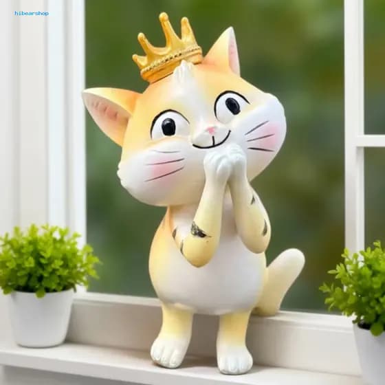 Cute Cat Ornament Small Resin Figurine with Crown – Cartoon Desktop for Home Office Car Decor Perfect Gift for Lovers