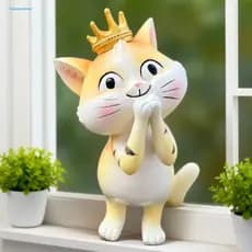 Cute Cat Ornament Small Resin Figurine with Crown – Cartoon Desktop for Home Office Car Decor Perfect Gift for Lovers