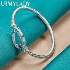 URMYLADY 925 Sterling Silver Horseshoe Buckle Bangle For Women Festa De Noivado Fashion Charm Jewelry