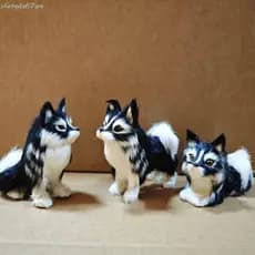 SHENGDA Wolfhound Brinquedo De Pelúcia , Boneca Wolfdog Branca E Preta De Cauda Grande Macia De Pele De Cabra
