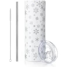 Copo Geiserailie Winter Snowflake com Tampa e Canudo, 20 oz, Copo de Aço Inoxidável Isolado, Caneca de Viagem para Café