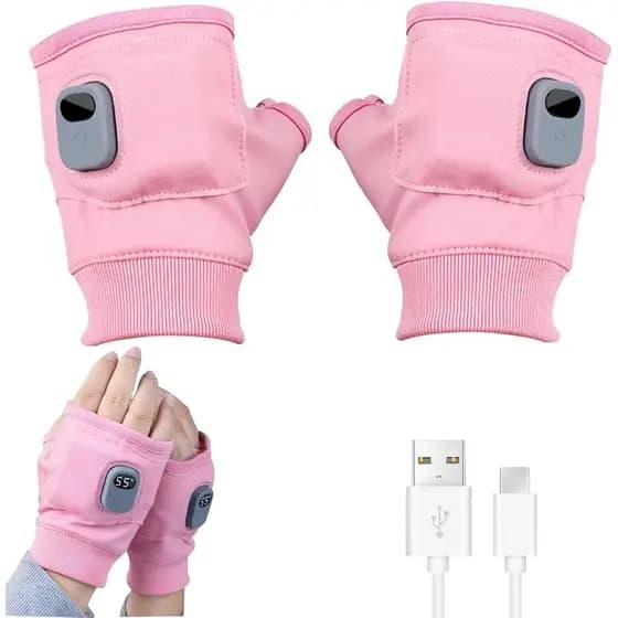 Luvas Térmicas Inteligentes Sem Dedos, Luvas Aquecidas Recarregáveis, Luva Aquecida Portátil com Display Digital, Temper