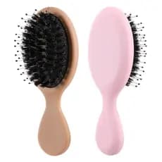 Conjunto de 2 Escovas de Cabelo de Viagem, Mini Escova de Cabelo com Cerdas de Javali, Escova de Cabelo Compacta e Portá