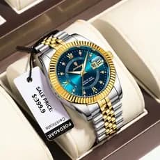 Relógio de Luxo Masculino POEDAGAR, Relógio de Aço Inoxidável Dourado, Relógio de Pulso Masculino Luminoso e à Prova d'Á