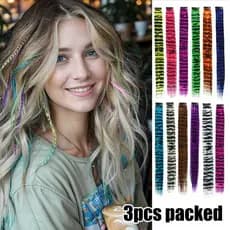 3 Pçs Listra Impressa Peruca Peça Colorida Longa Reta Clip-in Extensões De Cabelo Para Uso Diário Festa De Halloween