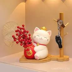Arranjo Floral Gato da Sorte, Ornamento Decorativo em Resina, Artesanato para Decoração de Mesa de Sala de Estar, Presen
