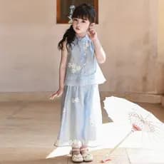 Conjunto de Verão para Meninas 2026, Novo Conjunto de Duas Peças em Estilo Tradicional Chinês, Cheongsam Moderno para Cr