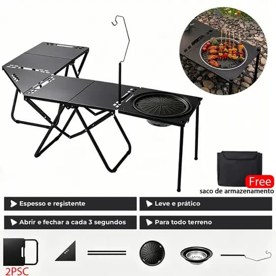 Mesa Portátil Dobrável Leve 58x40cm 60kg 3 Segundos Camping Piquenique Churrasqueira