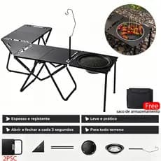 Mesa Portátil Dobrável Leve 58x40cm 60kg 3 Segundos Camping Piquenique Churrasqueira