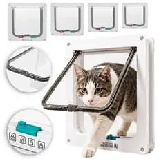 Porta Pet para Gatos e Cães, Bloqueio de 4 Vias 4 em 1, Tamanhos Múltiplos para Interior e Exterior