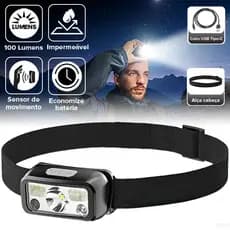 Lanterna de cabeça com sensor de movimento LED potente recarregável ajustável de 360° 5 modes