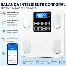 Balança Bioimpedância Profissional 180kg c/Bluetooth e App – LED, 50g, USB, 4 Usuários