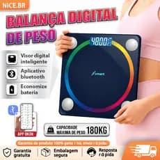 Balança Inteligente OKOK 21 Métricas Corporais App Bluetooth Recarregável Envio Rápido Brasil Sem Taxa Importação