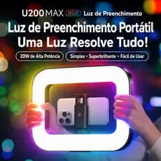 Ring Light LED RGB 20W Profissional Recarregável com Bateria, Clipe, Iluminador com Suporte para Celular, Blueto