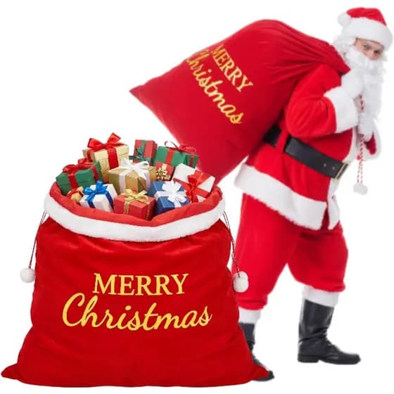 Shappy Saco de Presente de Natal Extra Grande de 39,5 x 31,5 Polegadas, Saco de Veludo Jumbo do Papai Noel com Cordão, S