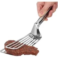 Hemoton Stainless Steel Fish Frying Tongs 12.2 Inch Fish Clip for Flipping Steak Pancakes and Grilling Cooking Utensils