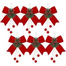 Duraaamo 6 Laços Grandes de Veludo Vermelho Borgonha para Natal com Pinhas, Agulhas e Contas, 5,9 x 7,9 Polegadas, Laços