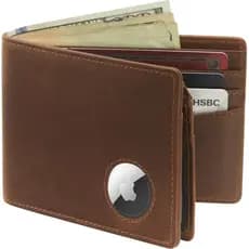 Carteira AirTag para Homens – Couro Integral, Dobrável, com Suporte para AirTag, 2 Janelas para Documentos, 12 Compartim