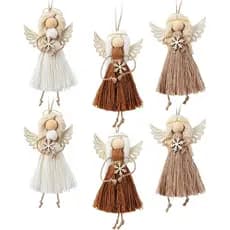 Leinuosen Conjunto de 6 Enfeites de Anjo de Natal Feitos à Mão em Tricô, Decoração Rústica de Anjo para Pendurar em Casa