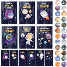 TICIAGA Presente de Dia dos Namorados - Pacote com 24 Cartões de Saudação de Astronauta Galáctico com Bola Espacial e Bo