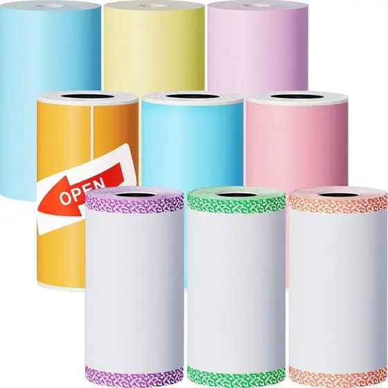 Zonon 9 Rolos de Papel Térmico para Impressora, Apenas 3 Rolos de Papel Adesivo 57 x 30 mm, Mini Papel de Impressão, Ade