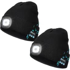 Wmcaps Gorro Bluetooth com Luz, Kit com 2 Lanterna de Cabeça, Presentes de Inverno para Homens, Mulheres, Pai e Ele