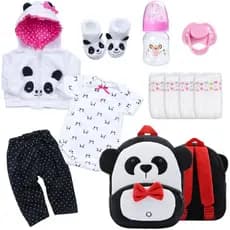 Conjunto de 11 Peças de Roupas para Bonecas Reborn, Acessórios de Roupa de Panda para Bonecas Reborn de 17-19 Polegadas,