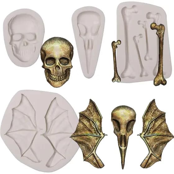 Moldes de Silicone para Fondant em Forma de Ossos de Crânio, Moldes de Chocolate em Forma de Asas de Morcego e Bico para