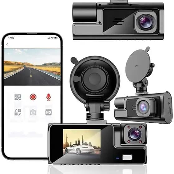 Câmera Veicular Tripla com Visão Noturna Dash Cam Assegurando Condução Segura Câmeras Frente , Centro E Traseira