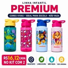 Garrafa de Água Infantil 500ml Squeeze Patrulha Canina Hello Kitty Dinossauro Garrafinha de Criança