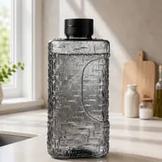 Kit Garrafa de Geladeira Automática Água e Suco 1,95L Plástico Efeito Cascata Preta Transparente