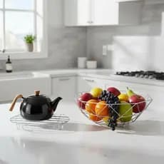Kit Fruteira e Descansa Chaleira Aramado Cromado Design Moderno - Art House
