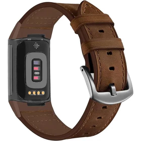 Pulseiras de Couro Genuíno Compatíveis com Fitbit Charge 6/Charge 5, Pulseiras de Substituição Clássicas para Mulheres e