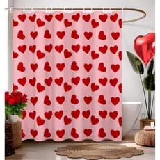 Cortina de Banheiro para o Dia dos Namorados, Decoração de Banheiro, Cortinas de Coração Rosa e Vermelho, Cortinas de Ba