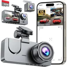 Câmera Veicular Frontal e Traseira com 3 Canais, Câmera Veicular 4K Full UHD para Carros com Cartão de 32GB Integrado, V