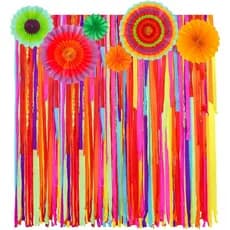 Fundo para Festa Mexicana com Leques de Papel, Decorações para Festa Mexicana de Cinco de Maio, Fundo com Serpentinas pa