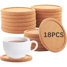 18 Porta-Copos de Cortiça com Borda Elevada, Porta-Copos Absorventes com Borda Redonda Ranhurada, Antiderrapantes, Resis
