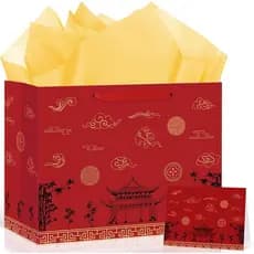 Neptniopllab Grande Sacola de Presente para Festa Hibachi, Decorações de Festa Japonesas e Chinesas, Sacola de Papel par
