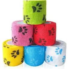 6 Pack 2 Inch x 5 Yards Paw Print Pet Vet Wrap for Dogs, Cats, Horses, Colorful Non-Woven Self-Adhesive Cohesive Bandage