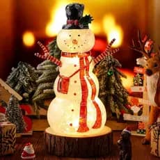 Figurinha de Boneco de Neve de Vidro de 10,2 Polegadas, Decoração de Boneco de Neve Iluminada, Decorações de Inverno com